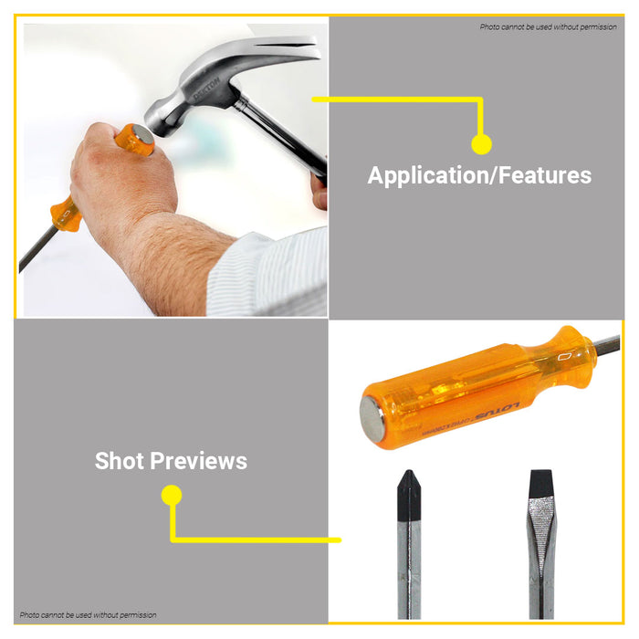 BUILDMATE Lotus Go - Thru Slotted Flat & Philips Screwdriver 75mm / 100mm / 200mm Hand Repair Tools SOLD PER PIECE - LHT