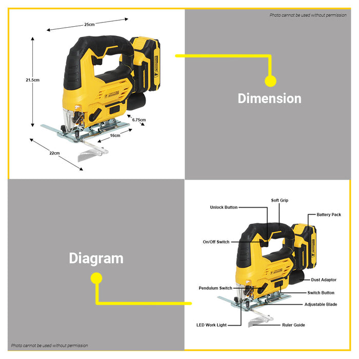 BUILDMATE Powerhouse 20V 80MM Cordless Jig Saw Quick Clamp with LED Light Wood Cutting Jigsaw Woodworking Cutter PH-20V-WLPRO-JS80MM - PHPT