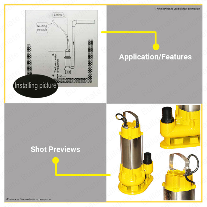 BUILDMATE Powerhouse 2HP Sewage Submersible Pump Outlet Water Transfer PH-CO-SUBSEWAGE-2HP • PHMB