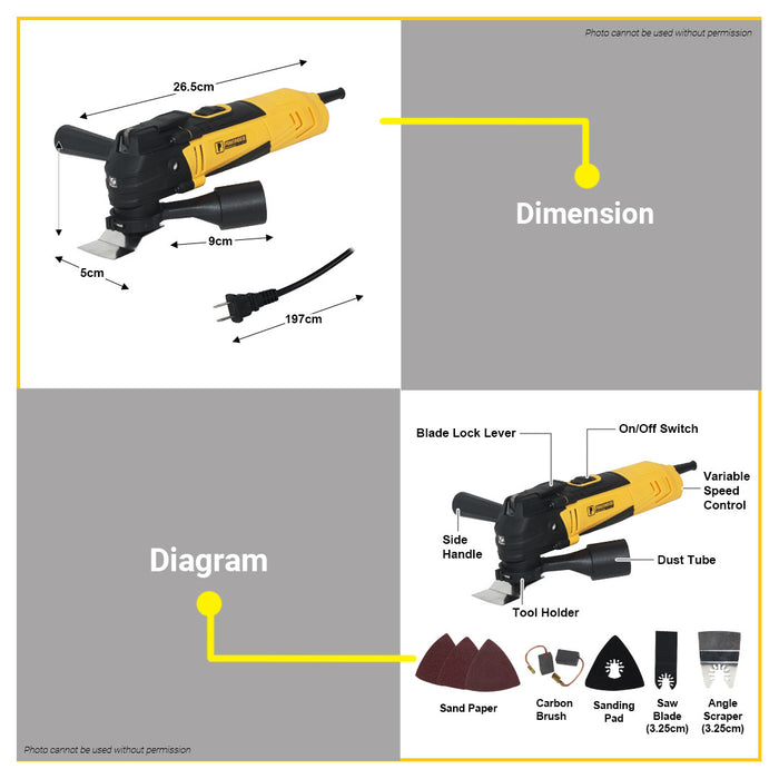 BUILDMATE Powerhouse 400W Oscillating Multi-Function Tool Set Wood Cutter with Variable Speed Function - PHPT