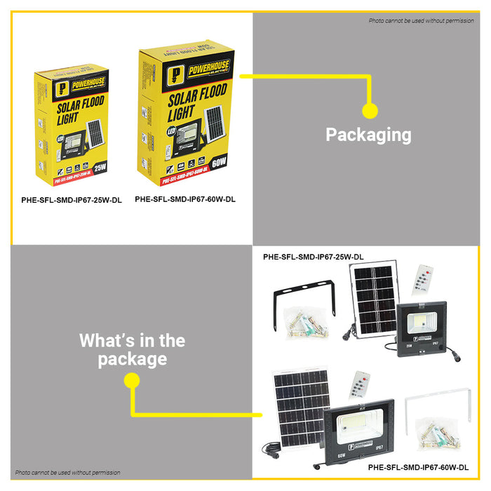 BUILDMATE Powerhouse LED Solar Flood Light 25W / 60W IP67 6500K Daylight Outdoor Weatherproof Solar Security Lamp PHE-SFL-SMD-IP67 - PHE