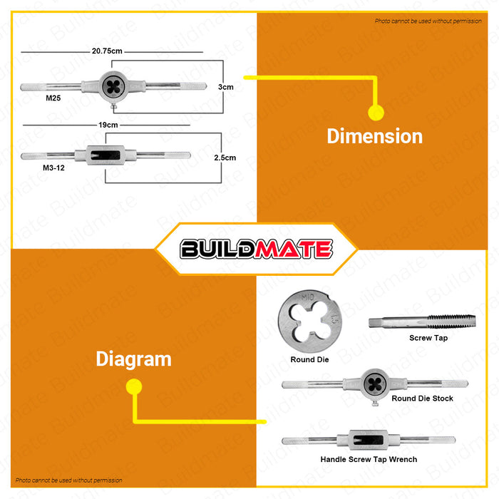 WADFOW Metric Tap And Die Set 12PCS | 20PCS [SOLD PER SET] Ratcheting Tap and Die Drive Tool w/ Case Threading Tool Set Threading Tap And Die Bits Set WAJ1L01 | WAJ1L02 •BUILDMATE• WHT