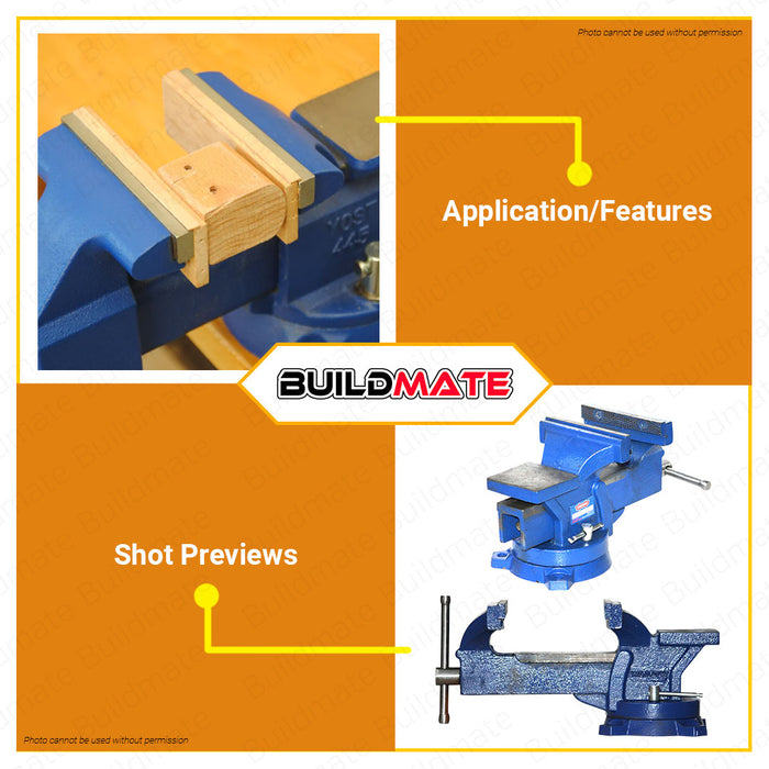 BUILDMATE Wadfow Bench Vice 5" Inch with Anvil Bench Vise for Workbench Swivel Base Clamp Table Vise Clamp On Vise Body Cast Iron Hand Tools WBV1A05 • WHT