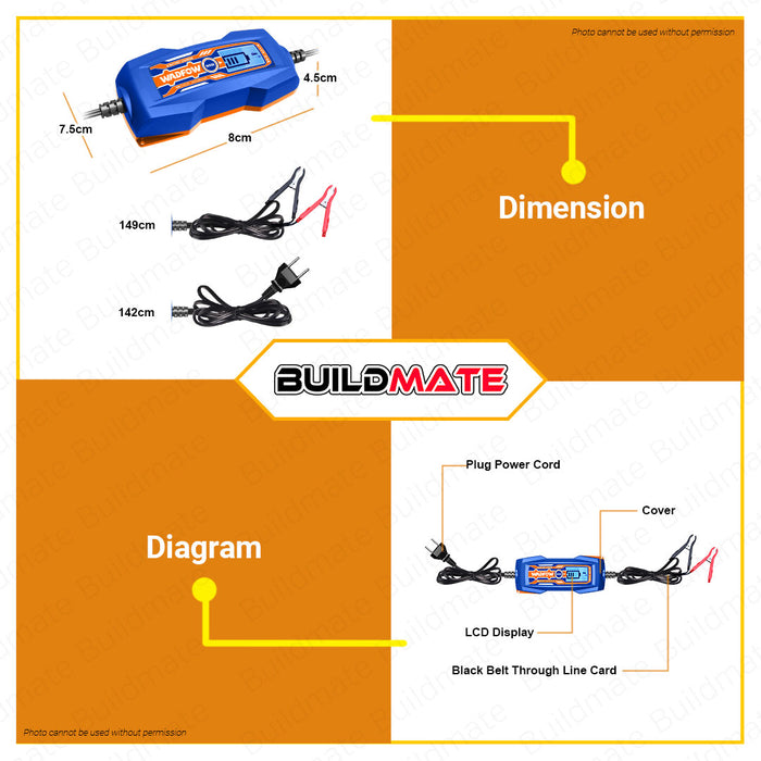 WADFOW Battery Charger  12V Fully-Automatic Smart Car Battery Charger WBY1501 •BUILDMATE• WPT