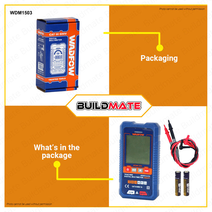 BUILDMATE Wadfow Digital Multimeter Tester 2000C | 4000C [SOLD PER SET] CAT III 600V DC AC Volt Multimeter Electric Tester DC Voltage Tester AC Voltage Tester Multi Meter Tester Ammeter Ohmmeter Modern Digital Auto Multimeter • WPT