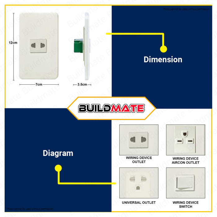 BUILDMATE Royu Classic Series Electrical Power Plate Set 1 2 3 Gang Duplex Universal Tandem Aircon Outlet & 3 Way Switch with Reflector / LED SOLD PER PIECE