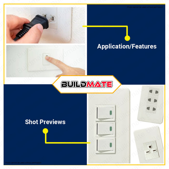 BUILDMATE Royu Classic Series Electrical Power Plate Set 1 2 3 Gang Duplex Universal Tandem Aircon Outlet & 3 Way Switch with Reflector / LED SOLD PER PIECE