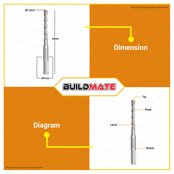 WADFOW Hammer Rotary SDS Plus Drill Bit 110mm | 160mm [SOLD PER PIECE] Hammer Drill Bits Carbide Masonry Drill Bit For Brick, Stone, and Concrete WHD1204 | WHD1205 | WHD1206 | WHD1207 | WHD1208 | •BUILDMATE• WHT