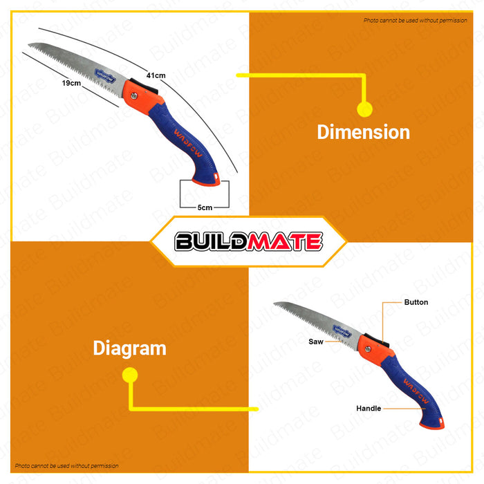 WADFOW Folding Saw 7" Inch 180MM Wood Cutter Plant Pruning Saw Pruner Saw Long Blade Hand Saw for Wood Camping, Dry Wood Pruning Saw Hand Saw Camp Saw for Tree Trimming Garden Saw WHW4607 •BUILDMATE• WHT