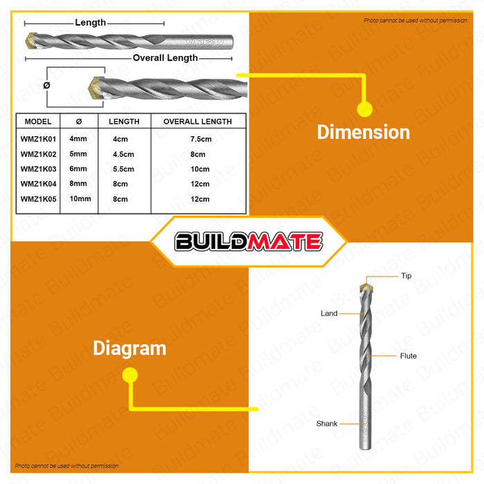 BUILDMATE Wadfow Multi-Function Drill Bit 4mm To 10mm Alloy Triangle Drill Bits Concrete Drill Bit Ceramic Tile Drill Bits Carbide Tip / Point Angle Multi-Function Metal Drill For Brick, Tile, Cement, Ceramic, Glass, And Plastic Hand Tool WMZ1K • WHT