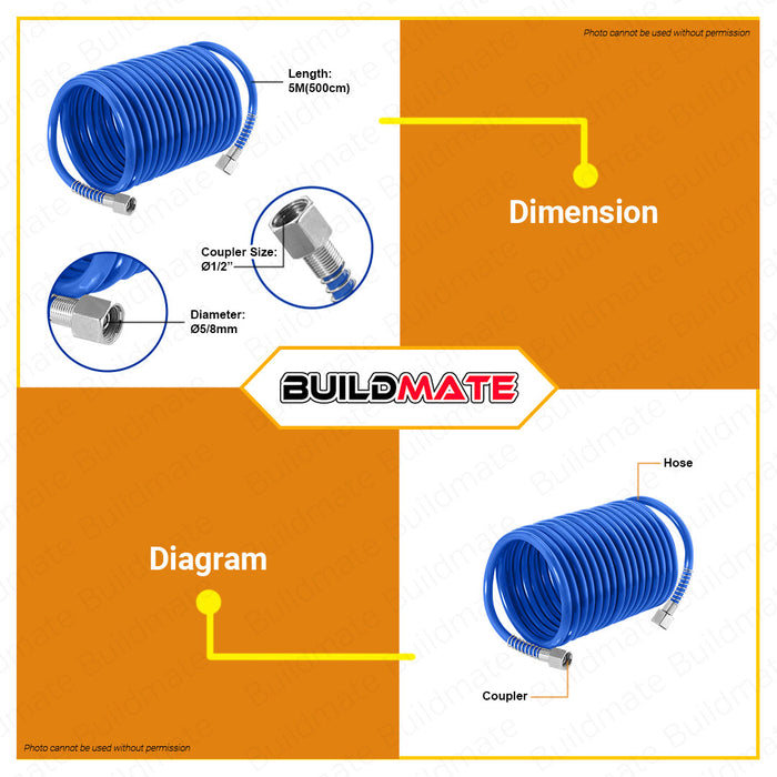 BUILDMATE Wadfow Air Hose 5M with Solid Brass Couplings Tool Daily Air Hose Kit Breathing Air Hose Compressed Air Hose for Compressor Quick-Connect Hose Air Compressor Hose WQG1905 • WHT