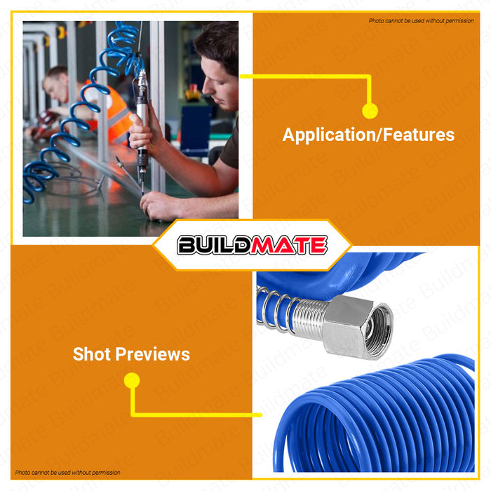 BUILDMATE Wadfow Air Hose 5M with Solid Brass Couplings Tool Daily Air Hose Kit Breathing Air Hose Compressed Air Hose for Compressor Quick-Connect Hose Air Compressor Hose WQG1905 • WHT