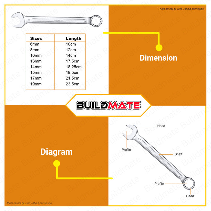 WADFOW 8pcs Combination Spanner Set 6-19mm Gear Ring Combination Wrench Set WSP1208 •BUILDMATE• WHT