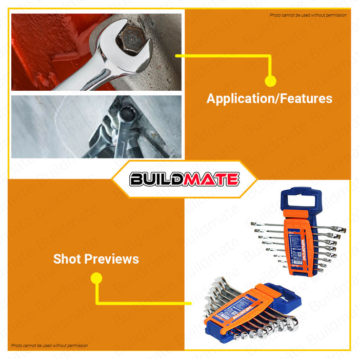 WADFOW 8pcs Combination Spanner Set 6-19mm Gear Ring Combination Wrench Set WSP1208 •BUILDMATE• WHT