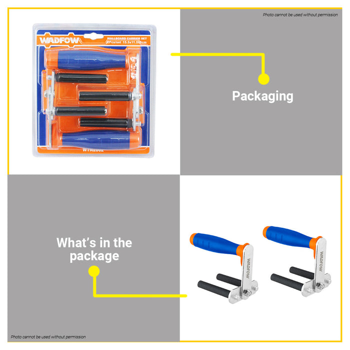 BUILDMATE Wadfow Wallboard Carrier Set Drywall Sheet Lifter Handle Carry Load for Plywood Panel Plasterboard Glass Board WTN2002 • WHT