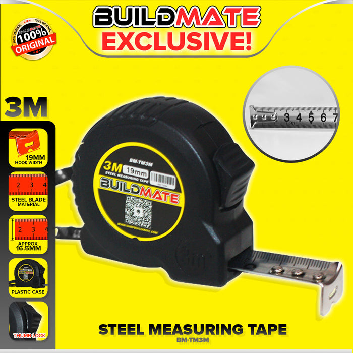 BUILDMATE Brand Steel Measuring Tape 3mx19mm Pocket Size Metric Marking Ruler Tape Measure Measurement Tool BM-TM3M