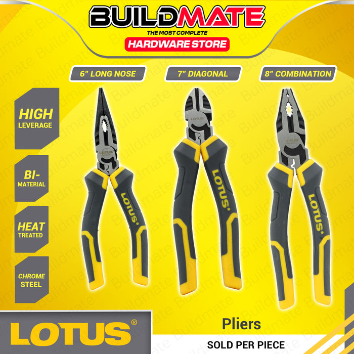 BUILDMATE Lotus High Leverage Long Nose, Diagonal, Combination Pliers 6"-7" Inches Cutting Plier Hand Tools SOLD PER PIECE  - LHT