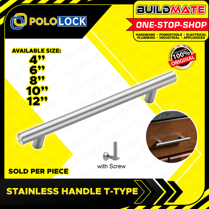 BUILDMATE Pololock Stainless Handle T-TYPE 4" Inch - 12" Inch for Cabinet Drawer Door Pull PL88048 •