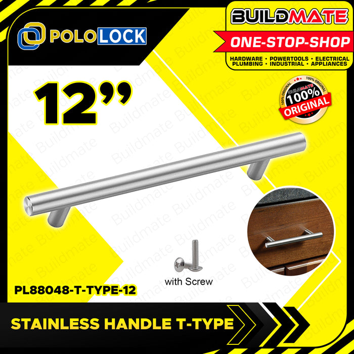 BUILDMATE Pololock Stainless Handle T-TYPE 4" Inch - 12" Inch for Cabinet Drawer Door Pull PL88048 •