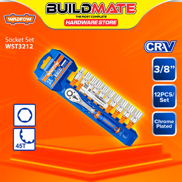 BUILDMATE Wadfow 12pcs Socket Set 1/4" | 3/8" | 1/2"With Ratchet Handle & Extension Bar Mechanics Socket Tool Kit for DIY Home Use & Automotive Repair - WHT