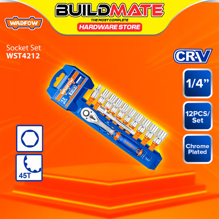 BUILDMATE Wadfow 12pcs Socket Set 1/4" | 3/8" | 1/2"With Ratchet Handle & Extension Bar Mechanics Socket Tool Kit for DIY Home Use & Automotive Repair - WHT