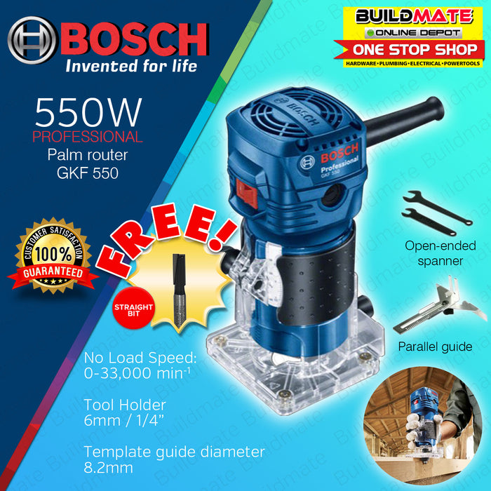 BOSCH Professional Palm Router / Trimmer 550W COC GKF 550 + FREE 1 STRAIGHT BIT