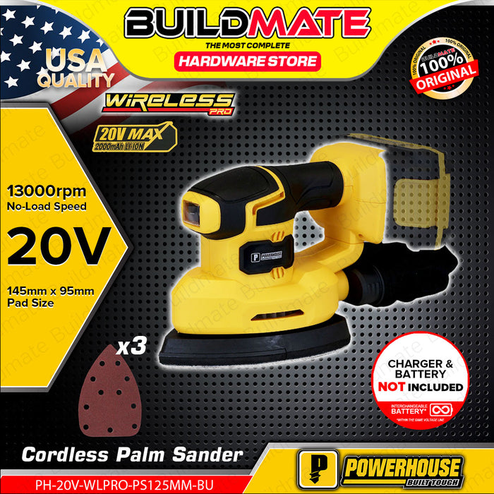 BUILDMATE Powerhouse 20V Cordless Palm Sander 125mm Wood Sheet Finish for Wood Finishing Woodworking Tools PH-20V- WLPRO-PS-125MM - PHPT