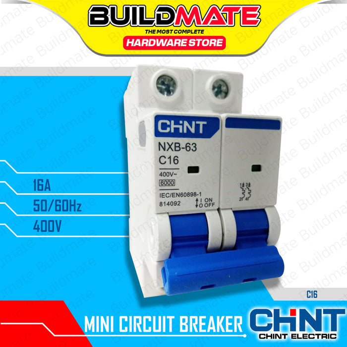 BUILDMATE Chint Mini Circuit Breaker MCB 16A - 63A 2 Pole Electrical Safety Miniature Short Circuit & Overload Protection NXB-63