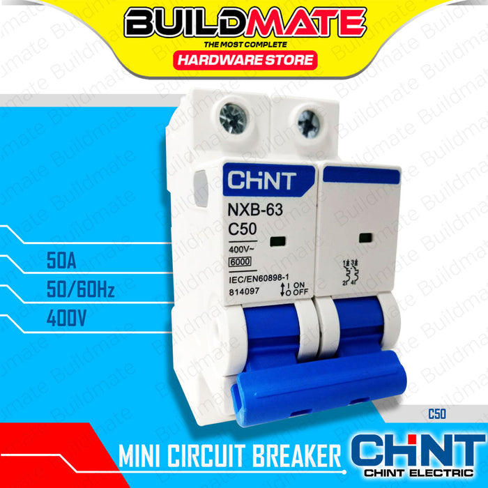 BUILDMATE Chint Mini Circuit Breaker MCB 16A - 63A 2 Pole Electrical Safety Miniature Short Circuit & Overload Protection NXB-63