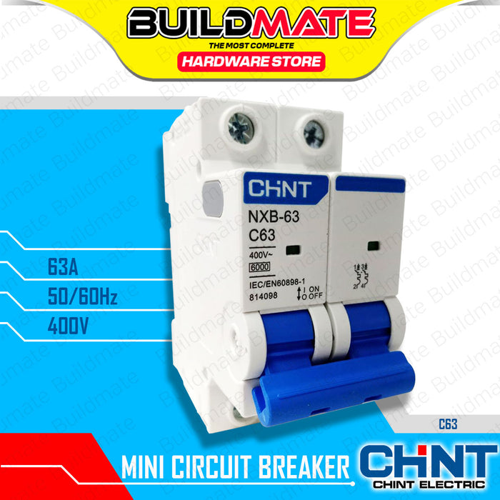 BUILDMATE Chint Mini Circuit Breaker MCB 16A - 63A 2 Pole Electrical Safety Miniature Short Circuit & Overload Protection NXB-63