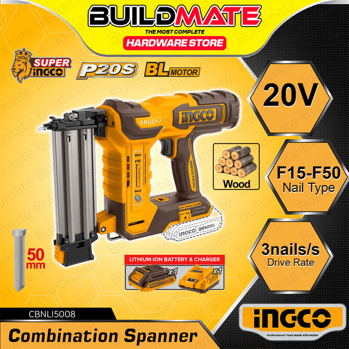 BUILDMATE Ingco Lithium-Ion Cordless 20V Brad Nailer Kit 15mm-50mm Woodworking Pin Nailer Driver Bradder Nailing Tool - ICPT