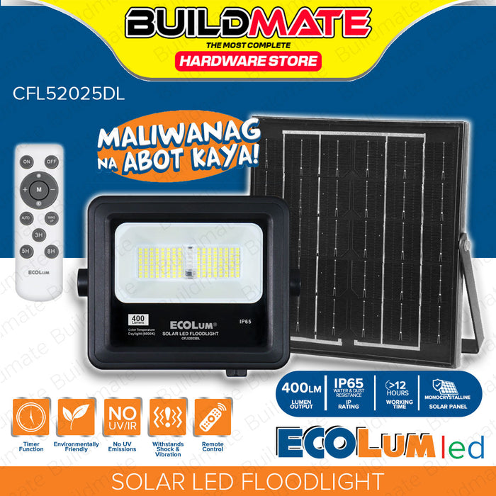 BUILDMATE Ecolum by Firefly Solar LED Floodlight 250lm / 400lm Daylight IP65 With Remote Control Weatherproof Outdoor Solar Street LED Security Flood Light