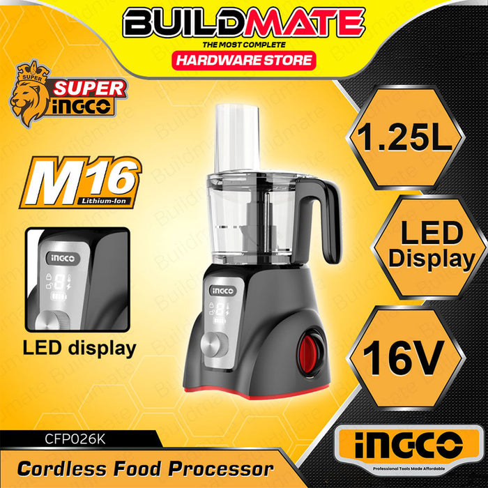 BUILDMATE Ingco 16V Cordless Food Processer 1.25L Vegetable Chopper Blender Multifunction Mixer Slicing Chopping CFP026K / CFP027K - ICPT