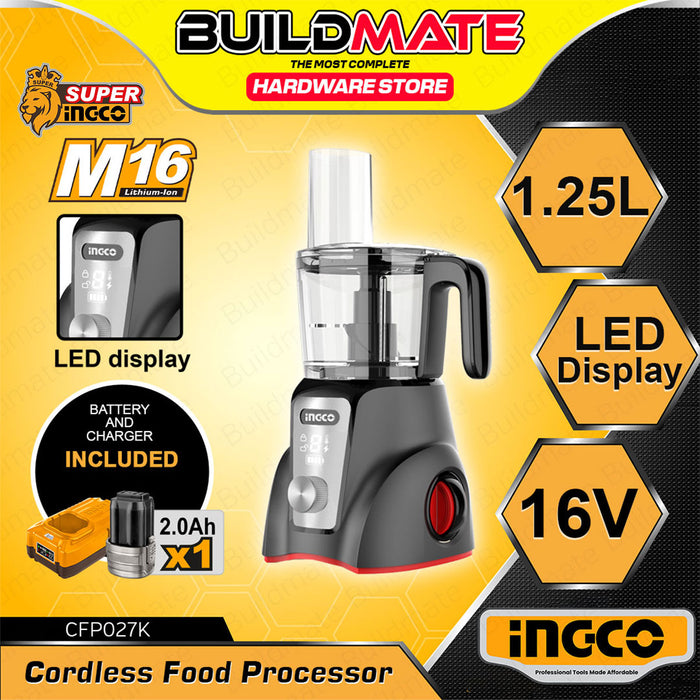 BUILDMATE Ingco 16V Cordless Food Processer 1.25L Vegetable Chopper Blender Multifunction Mixer Slicing Chopping CFP026K / CFP027K - ICPT