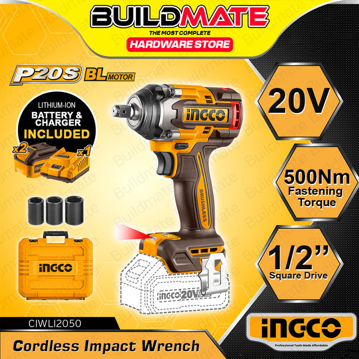 BUILDMATE Ingco 20V Brushless Lithium Ion Impact Wrench with Battery a Buildmate