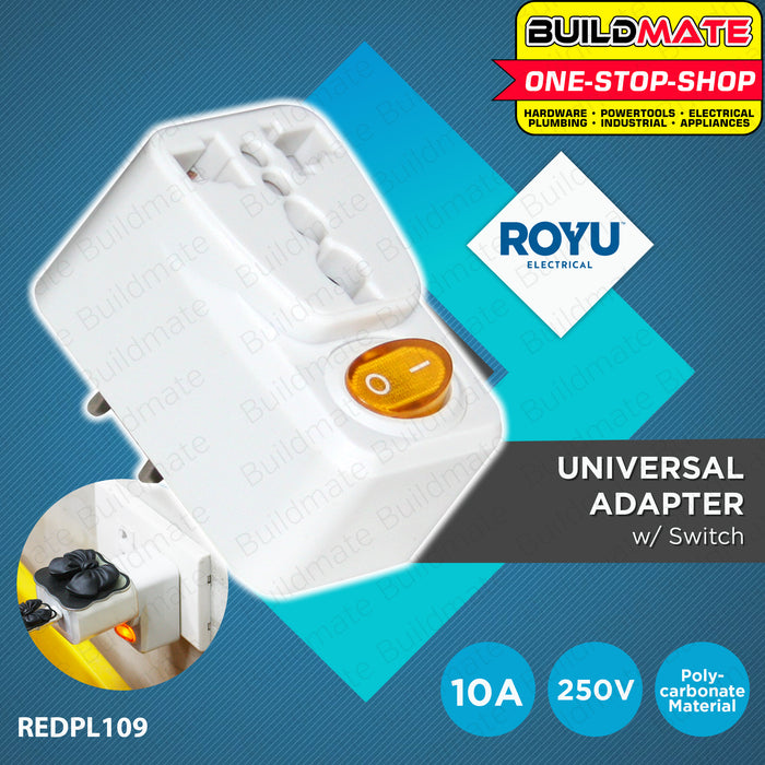 BUILDMATE Royu 10A 250V Universal Adapter Outlet With 2 USB Charger Switch Adaptor Plug Power Socket