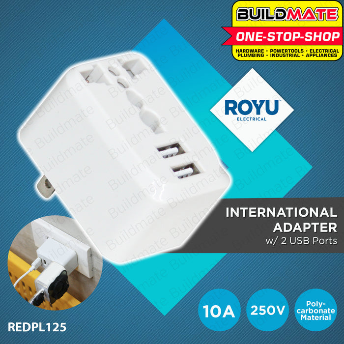 BUILDMATE Royu 10A 250V Universal Adapter Outlet With 2 USB Charger Switch Adaptor Plug Power Socket