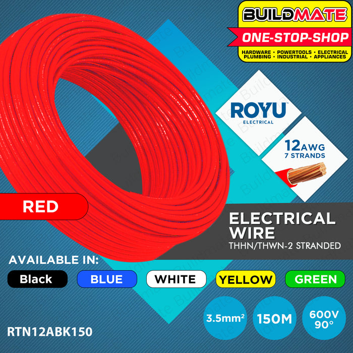 BUILDMATE Royu THHN / THWN-2 Stranded Wire Gauge #12 AWG 3.5mm2 150 Meters Electrical THHN Stranded Cable Wires Copper Lead Free Copper Wire Electrical Wire Copper Cable [SOLD PER BOX]