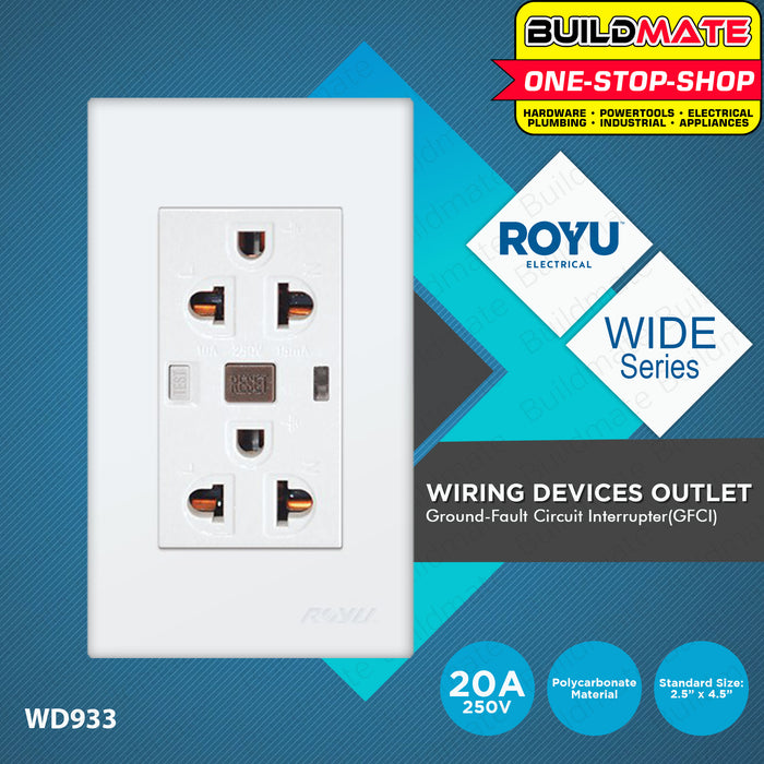 BUILDMATE Royu WD 20A Wide Series Duplex Ground Fault Circuit Interrupter GFCI Outlet Set Adaptor Socket Outlet Universal Socket Plug Adaptor Outlet Socket Outlet Plug WD933 •