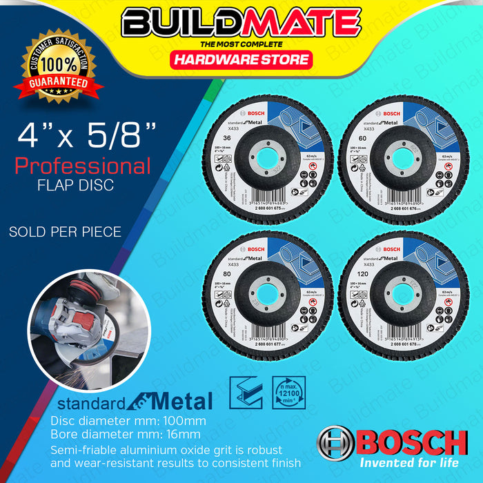 BUILDMATE Bosch 100MM Abrasive Product Alox Flap Disc for Metal X433 Standard 36 - 120 GRIT - BAX