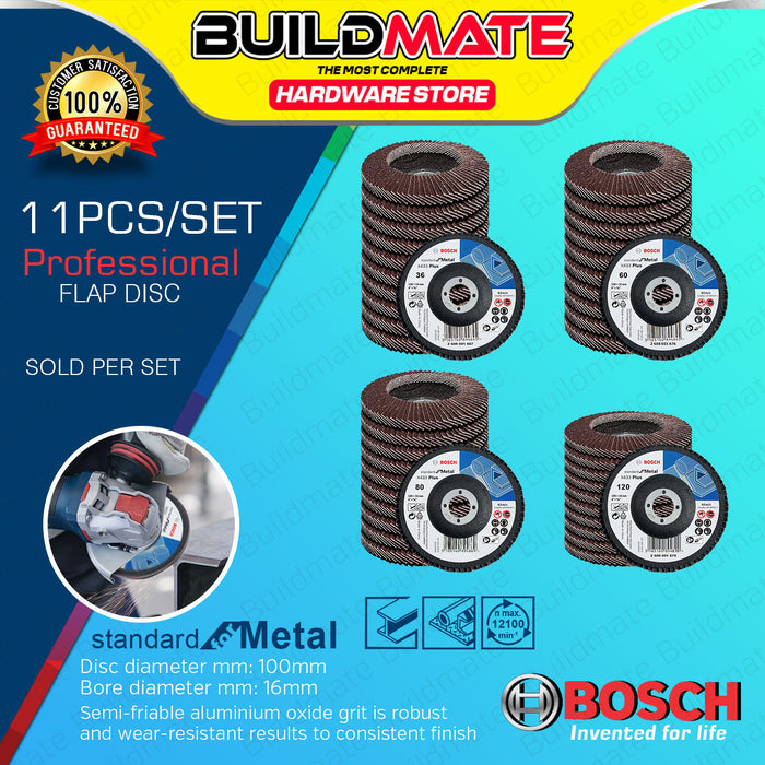 BUILDMATE Bosch 100mm 11PCS/SET Flap Disc Sanding Disc Wheel 36Grit - 120 Grit for Wood and Paint BAX