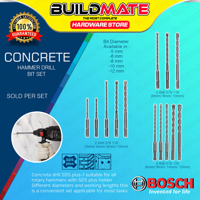 BUILDMATE Bosch SDS Plus-1 Hammer Drill Bit Set 3PCS / 5PCS for Concrete & Masonry Fast Drilling BAX