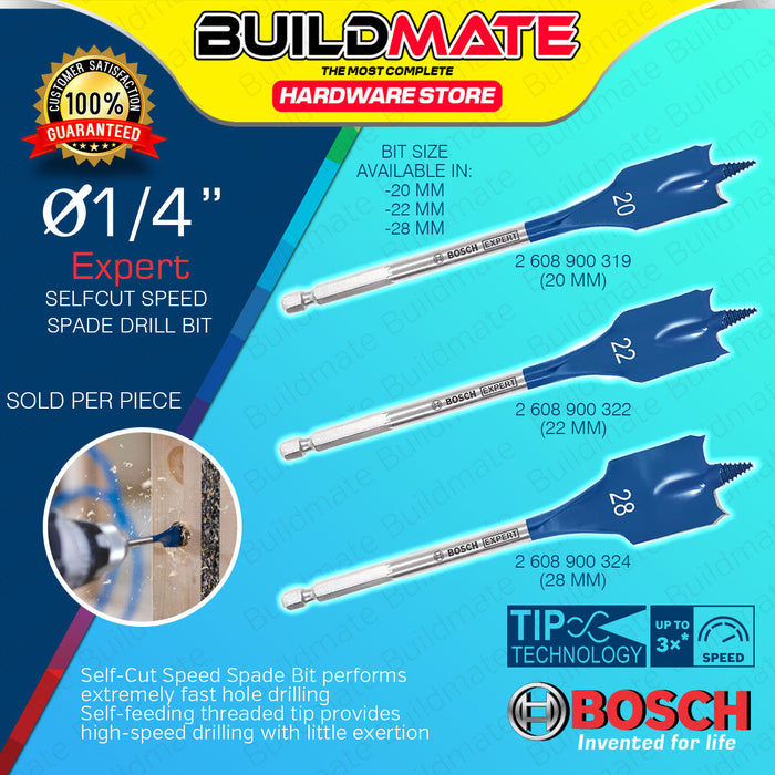 BUILDMATE Bosch 152MM Expert Self Cut Speed Spade Bits for Flat Wood Drilling 1/4" Hex Shank - BAX