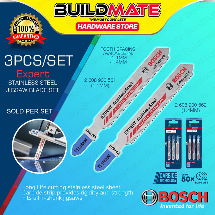 (3PCS) BUILDMATE Bosch 83MM Jigsaw Blade Set T118AHM / T118EHM Expert 'Stainless Steel' Carbide BAX