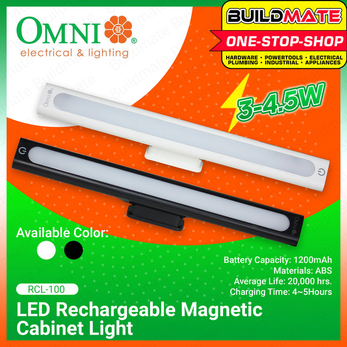 BUILDMATE Omni LED Magnetic Cabinet Light Black | White [SOLD PER PIECE] LED Cabinet Light Kitchen Light Office Light Rechargeable Light Closet Light Dimmable Cabinet Light Stylish Cabinet Light RCL-100B | RCL-100W •