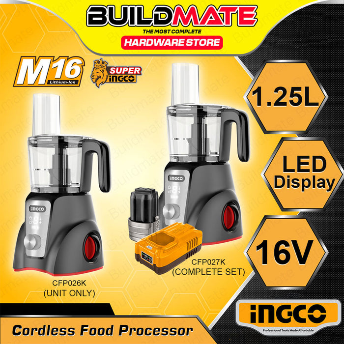 BUILDMATE Ingco 16V Cordless Food Processer 1.25L Vegetable Chopper Blender Multifunction Mixer Slicing Chopping CFP026K / CFP027K - ICPT