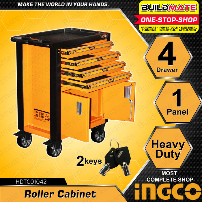 INGCO Roller Cabinet Tool Box Organizer with Wheels 4pcs Drawer Tool Storage Cabinet Organizer 4 Layers Cabinet 1 Panel HDTC01042 •BUILDMATE• HT2