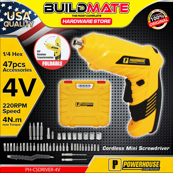 BUILDMATE Powerhouse 4V Cordless Mini Screwdriver with Case and 47PCS Accessories Handheld Rechargeable Screw Driver CSDRIVER-4V - PHPTC