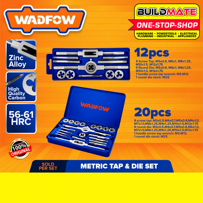 WADFOW Metric Tap And Die Set 12PCS | 20PCS [SOLD PER SET] Ratcheting Tap and Die Drive Tool w/ Case Threading Tool Set Threading Tap And Die Bits Set WAJ1L01 | WAJ1L02 •BUILDMATE• WHT