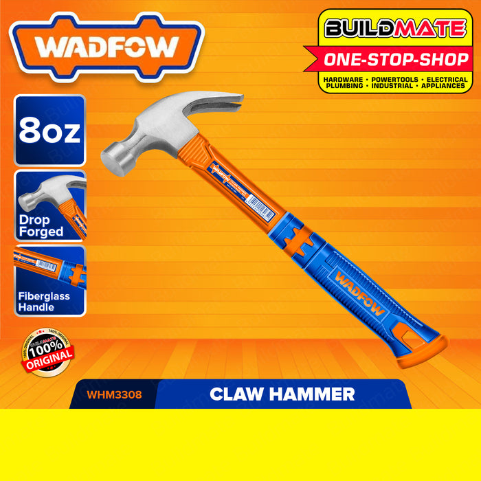 WADFOW 8oz Claw Hammer Unique Design Fiberglass Handle Drop-forged Hammerhead WHM3308 •BUILDMATE WHT